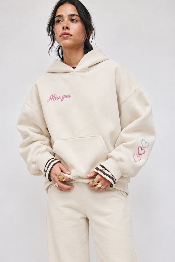 Lulus Friends Kadın Ekru Sırt Nakışlı Uzun Kol Soft Tuşeli 3 İplik Sweat — Ekru