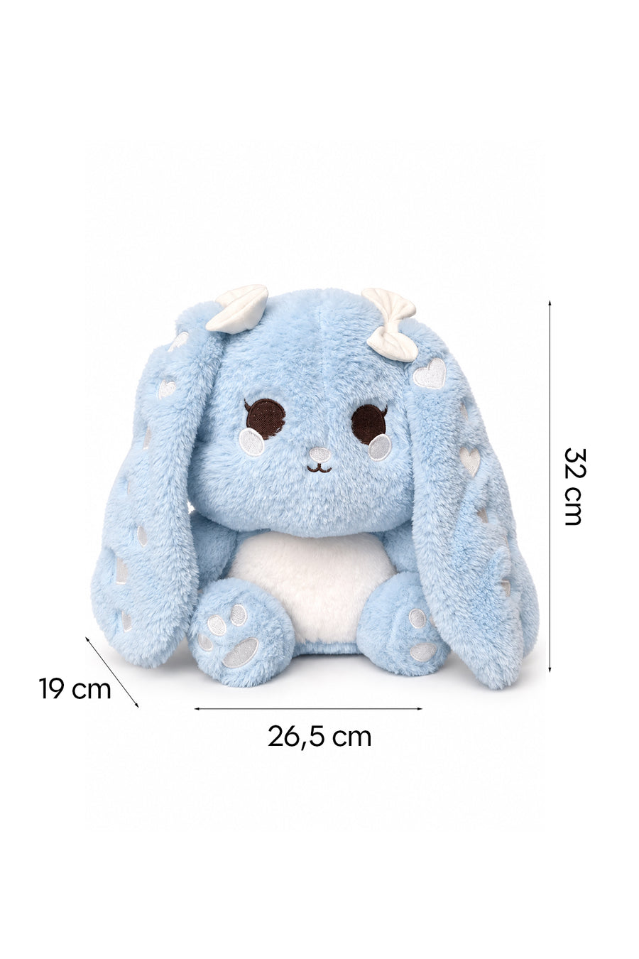 LF Kalp Nakışlı Uzun Kulaklı Tavşan 30 cm Mavi — Mavi