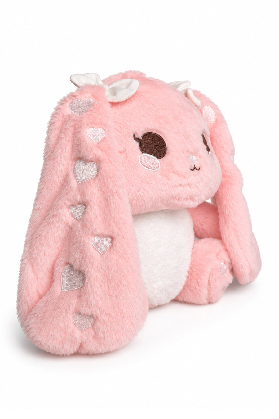 LF Kalp Nakışlı Uzun Kulaklı Tavşan 30 cm Pembe — Pembe