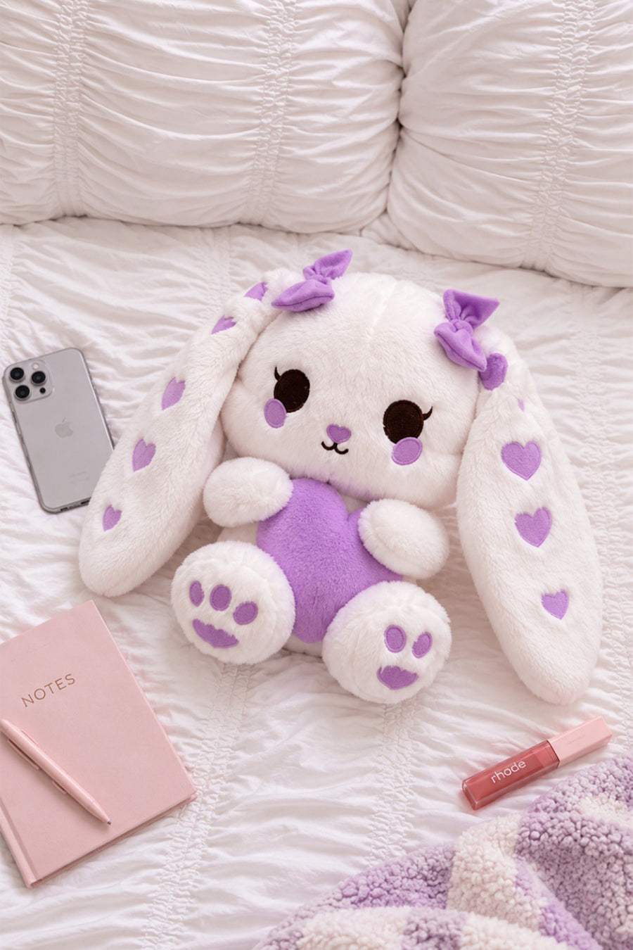 LF Kalp Nakışlı Uzun Kulaklı Tavşan 30 cm Lila — Lila