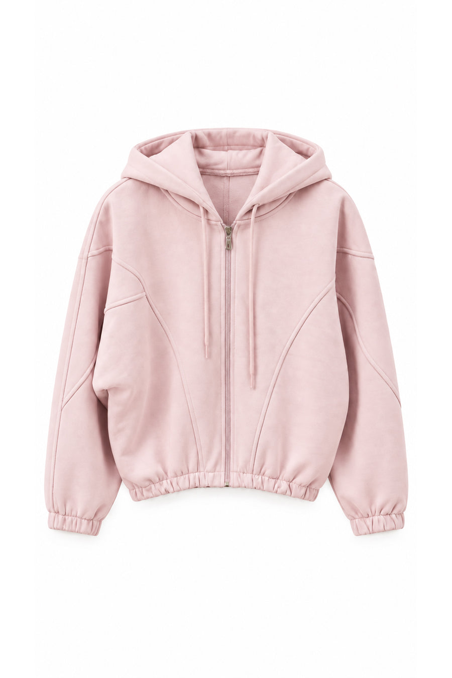 Lulus Friends Kadın Pembe Parçalı Fermuarlı 3 İplik Şardonlu Yumuşak Dokulu Fermuarlı Kapüşonlu Sweat Hırka — Pembe