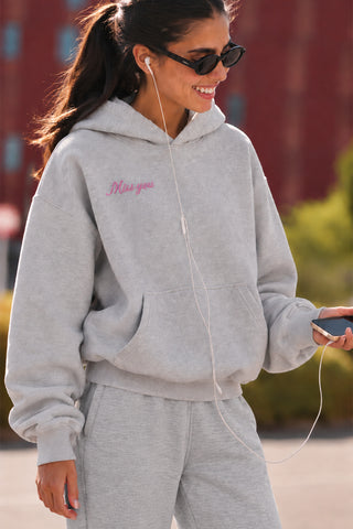 Lulus Friends Kadın Ekru Sırt Nakışlı Uzun Kol Soft Tuşeli 3 İplik Sweat — Gri Melanj
