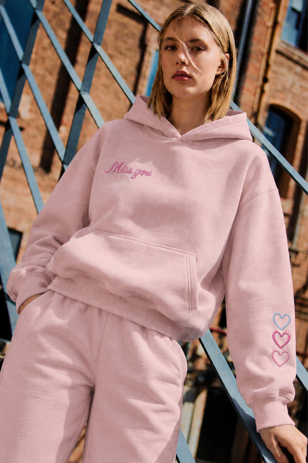 Lulus Friends Kadın Ekru Sırt Nakışlı Uzun Kol Soft Tuşeli 3 İplik Sweat — Pembe