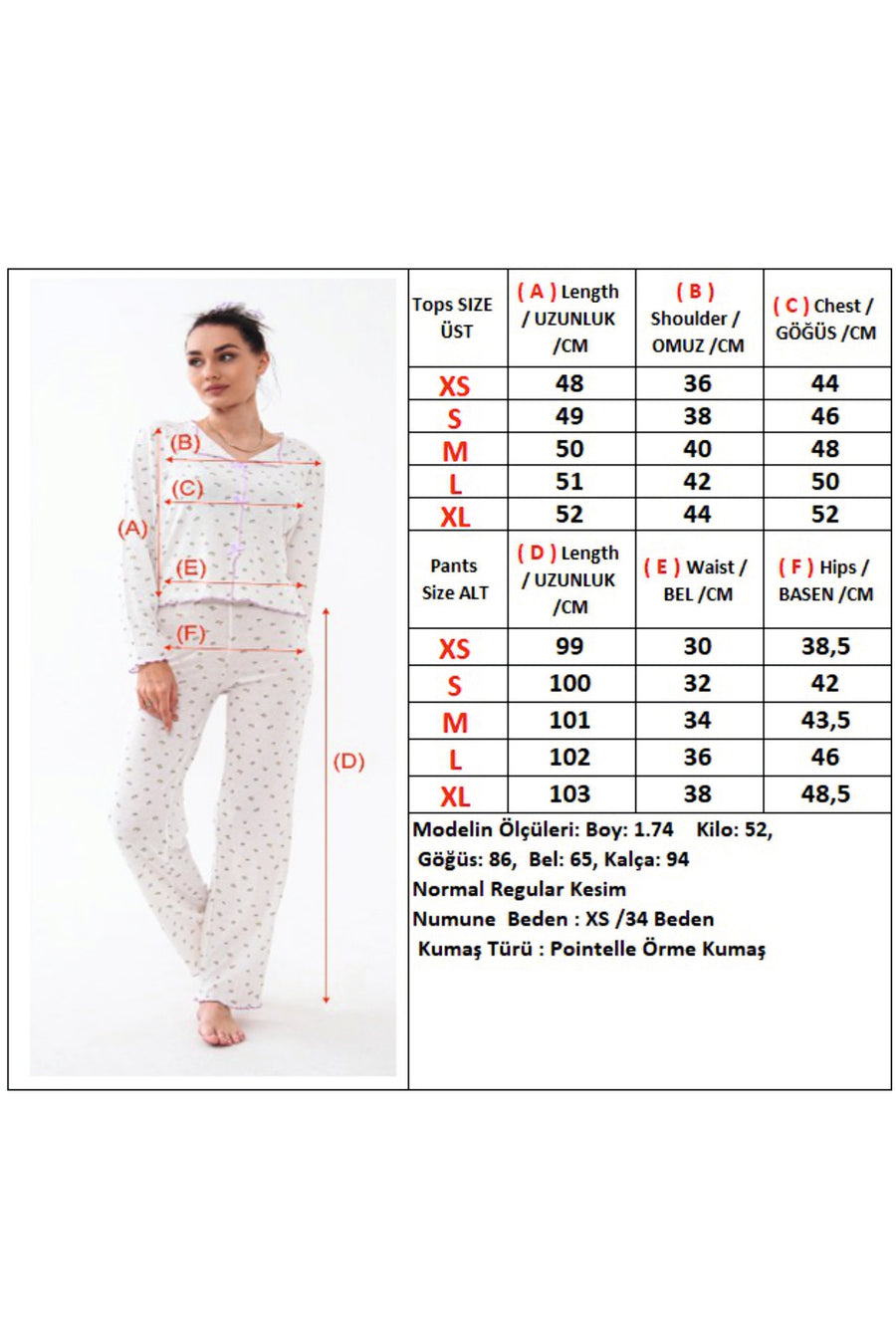 Gömlek Yaka Uzun Kollu Fiyonk Detaylı Çiçek Desenli Pointelle Pantolonlu Kadın Pijama Takımı Premium Viskon — Ekru