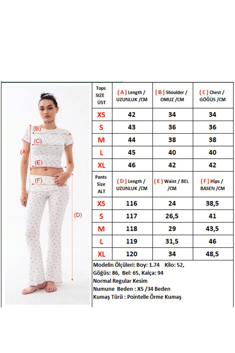 Bisiklet Yaka Fırfırlı Crop Tişört Çiçek Desenli Pointelle Flare Pantolonlu Kadın Pijama Takımı — Ekru