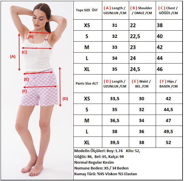 Askılı Atlet Yazı Nakışlı Dantel Bel Detaylı Premium Viskon Damalı Şortlu Kadın Pijama Takımı — Lila