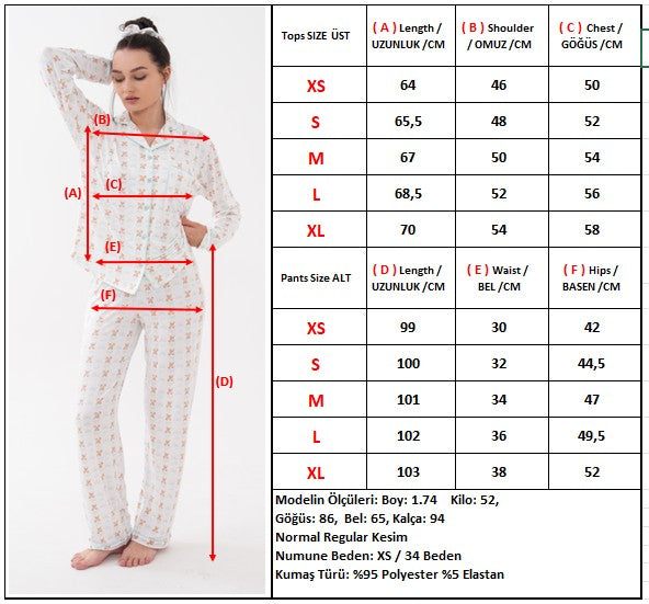 Mini Baskılı Uzun Kollu Bebe Yaka Önden Düğmeli Pantolonlu Pijama Takımı — Bebek Mavi