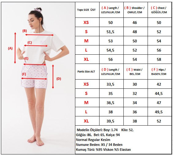 Sırt Baskılı Kısa Kollu Tişörtlü Mini Baskılı Şortlu Pijama Takımı — Lila
