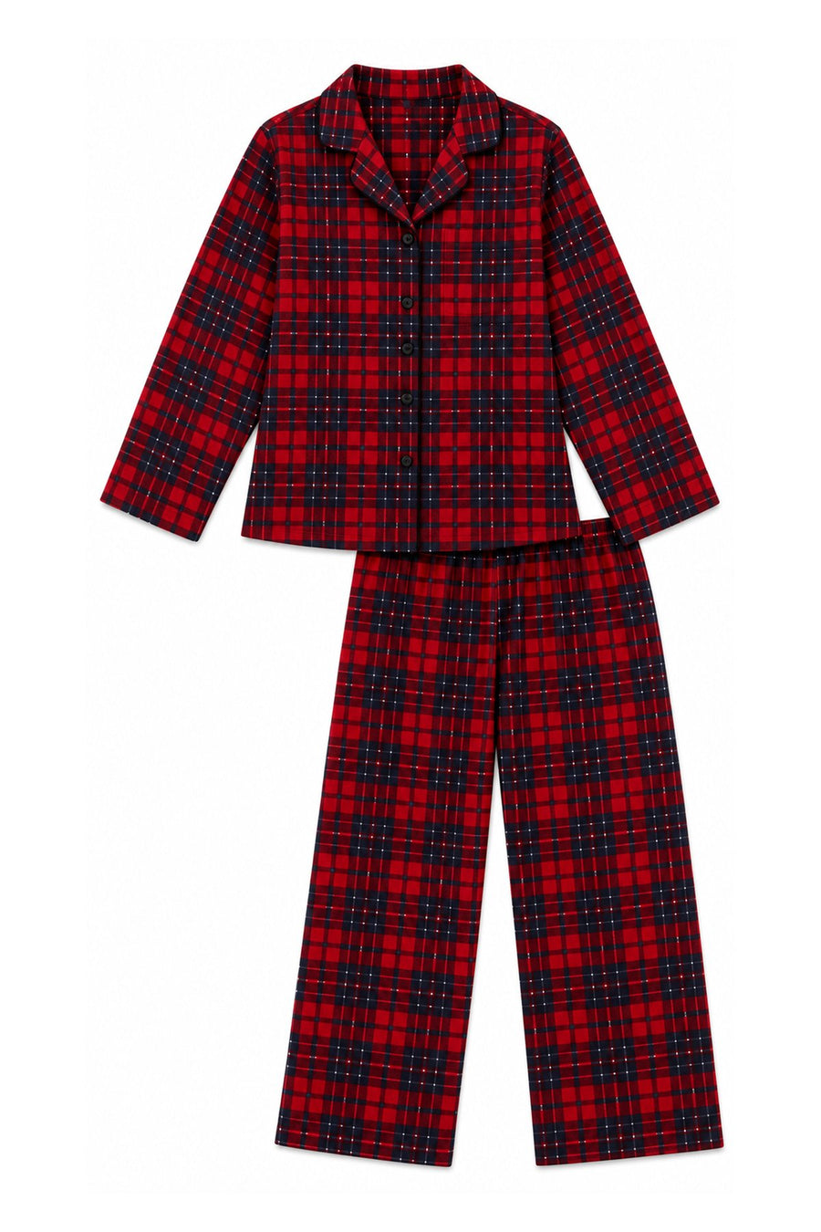 Lulus Friends Kadın Kırmızı Ekoseli Bebe Yaka Uzun Kol Soft Süet Düğmeli Pijama Set — Kırmızı